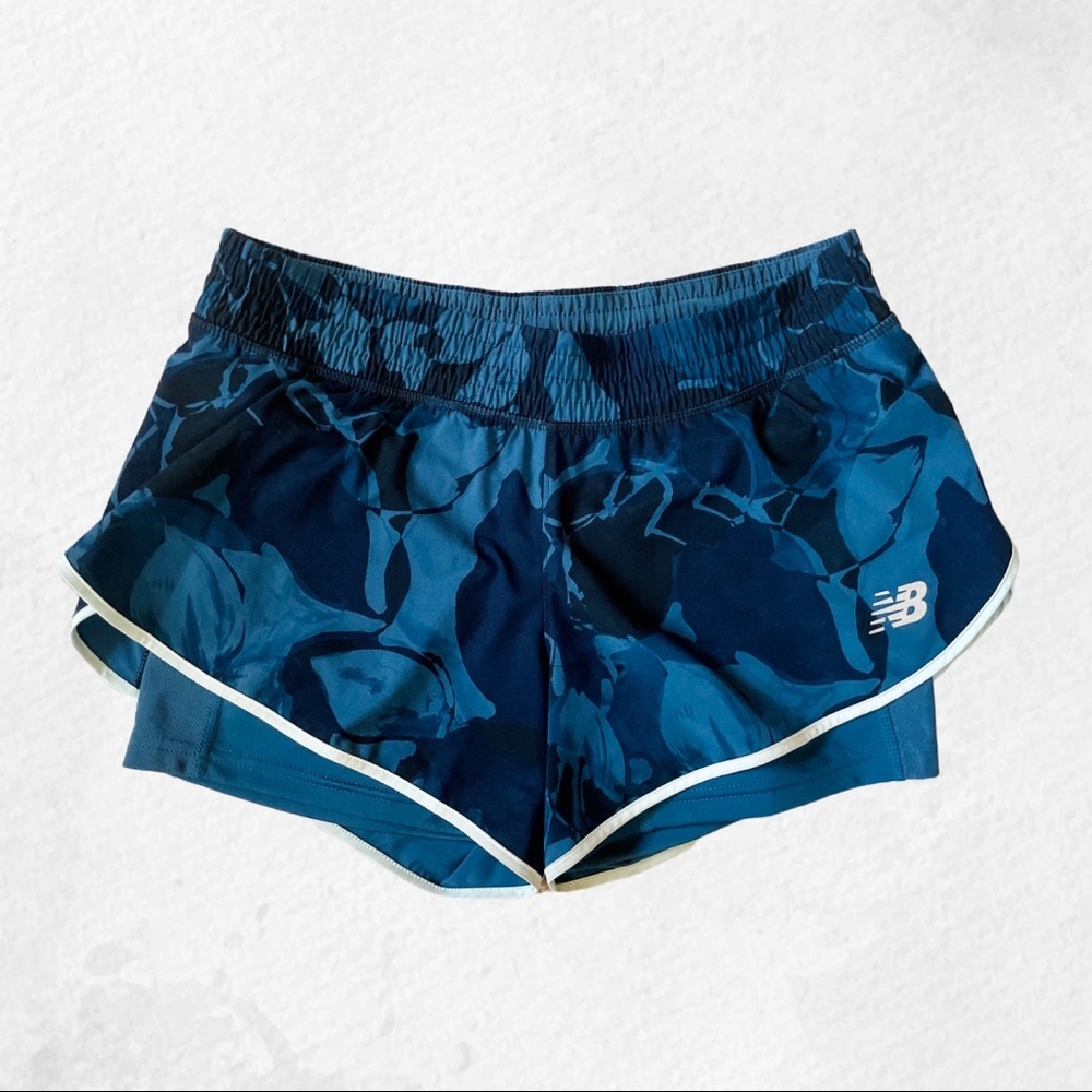 Blue Patterned New Balance Running Shorts (Small)